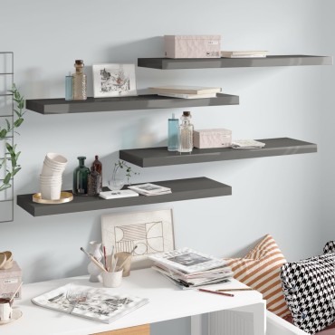 vidaXL Ράφια Τοίχου Γυαλιστερά Γκρι 4 τεμ. 90x23,5x3,8cm MDF
