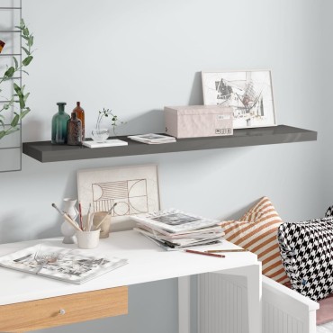 vidaXL Ράφι Τοίχου Γυαλιστερό Γκρι 120x23,5x3,8cm MDF 1 τεμ.
