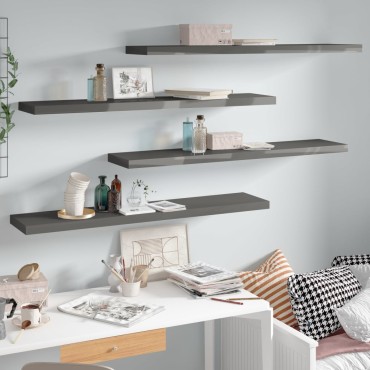 vidaXL Ράφια Τοίχου Γυαλιστερά Γκρι 4 τεμ. 120x23,5x3,8cm MDF