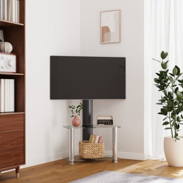 vidaXL Βάση Τηλεόρασης Γωνιακή 2 Επιπέδων για 32-70 Ιντσών Μαύρη/Ασημί 65,5x40x101cm