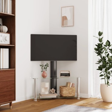 vidaXL Βάση Τηλεόρασης Γωνιακή 2 Επιπέδων για 32-70 Ιντσών Μαύρη/Ασημί 90x40x101cm