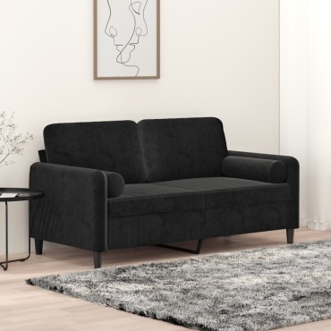vidaXL Καναπές Διθέσιος Μαύρος Βελούδινος με Διακ. Μαξιλάρια 158x77x80cm 1 τεμ.
