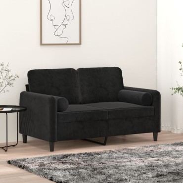 vidaXL Καναπές Διθέσιος Μαύρος Βελούδινος με Διακ. Μαξιλάρια 138x77x80cm 1 τεμ.