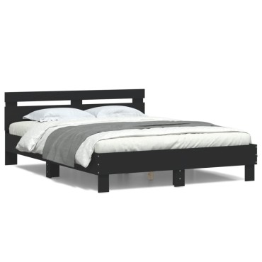 vidaXL Πλαίσιο Κρεβατιού με Κεφαλάρι/LED Μαύρο 140 x 200 εκ.