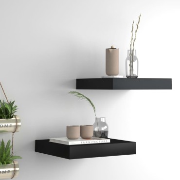 vidaXL Ράφια Τοίχου 2 τεμ. Μαύρα 23x23,5x3,8cm MDF