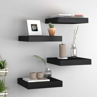 vidaXL Ράφια Τοίχου 4 τεμ. Μαύρα 23x23,5x3,8cm MDF