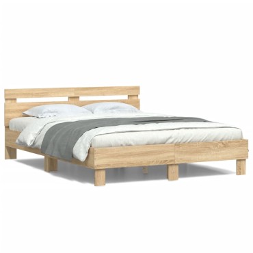 vidaXL Πλαίσιο Κρεβατιού με Κεφαλάρι/LED Sonoma δρυς 140x200cm 1 τεμ. - Διπλό