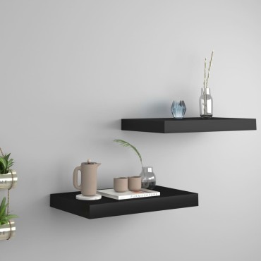 vidaXL Ράφια Τοίχου 2 τεμ. Μαύρα 40x23x3,8cm MDF