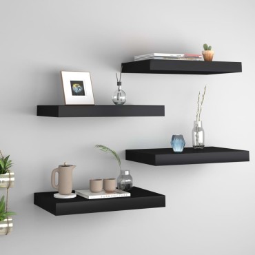vidaXL Ράφια Τοίχου 4 τεμ. Μαύρα 40x23x3,8cm MDF