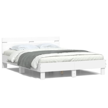 vidaXL Πλαίσιο Κρεβατιού με Κεφαλάρι/LED Λευκό 140x200 εκ 1 τεμ.