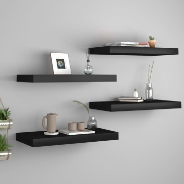 vidaXL Ράφια Τοίχου 4 τεμ. Μαύρα 50x23x3,8cm MDF