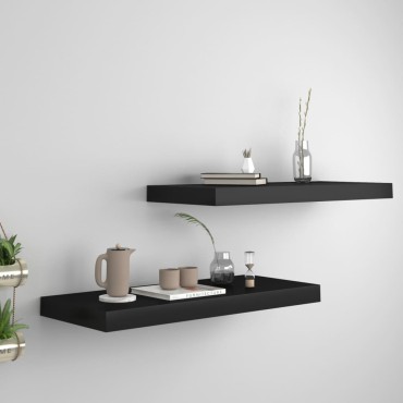 vidaXL Ράφια Τοίχου 2 τεμ. Μαύρα 60x23,5x3,8cm MDF