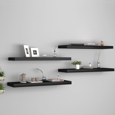 vidaXL Ράφια Τοίχου 4 τεμ. Μαύρα 80x23,5x3,8cm MDF