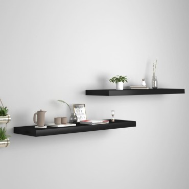 vidaXL Ράφια Τοίχου 2 τεμ. Μαύρα 90x23,5x3,8cm MDF