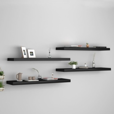 vidaXL Ράφια Τοίχου 4 τεμ. Μαύρα 90x23,5x3,8cm MDF