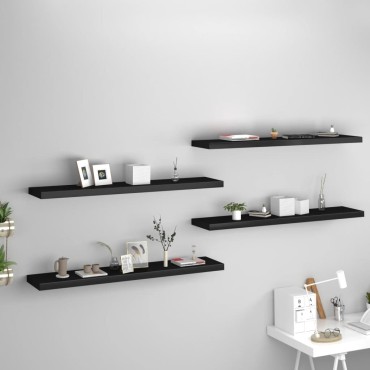 vidaXL Ράφια Τοίχου 4 τεμ. Μαύρα 120x23,5x3,8cm MDF