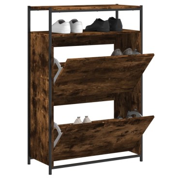 vidaXL Παπουτσοθήκη Καπνιστή Δρυς 75x34x112cm από Επεξεργ. Ξύλο