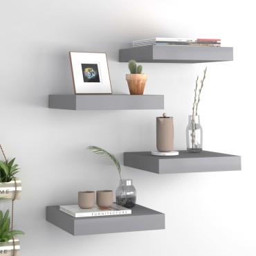 vidaXL Ράφια Τοίχου 4 τεμ. Γκρι 23x23,5x3,8cm MDF