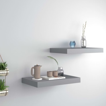 vidaXL Ράφια Τοίχου 2 τεμ. Γκρι 40x23x3,8cm MDF