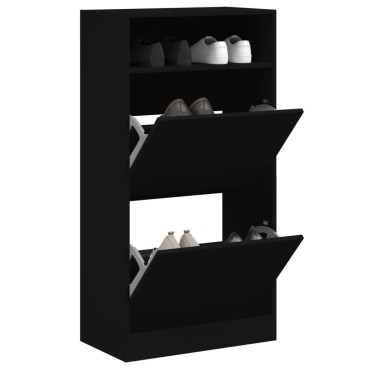 vidaXL Παπουτσοθήκη Μαύρη 60x34x116cm από Επεξεργασμένο Ξύλο