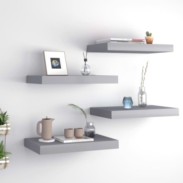vidaXL Ράφια Τοίχου 4 τεμ. Γκρι 40x23x3,8cm MDF
