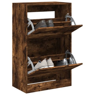 vidaXL Παπουτσοθήκη Καπνιστή Δρυς 60x34x96,5cm από Επεξεργ. Ξύλο