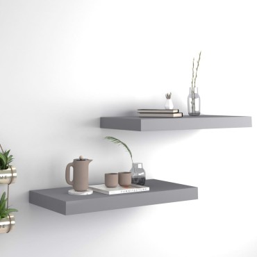 vidaXL Ράφια Τοίχου 2 τεμ. Γκρι 50x23x3,8cm MDF