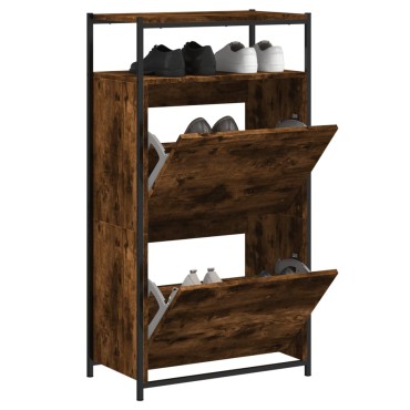 vidaXL Παπουτσοθήκη Καπνιστή Δρυς 60x34x112cm από Επεξεργ. Ξύλο