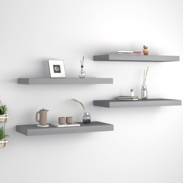 vidaXL Ράφια Τοίχου 4 τεμ. Γκρι 60x23,5x3,8cm MDF