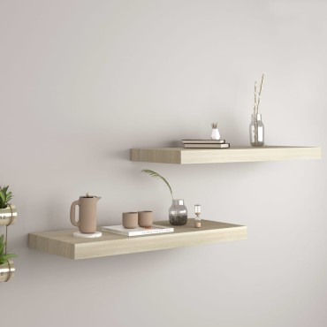 vidaXL Ράφια Τοίχου 2 τεμ. Χρώμα Δρυός 60x23,5x3,8cm MDF