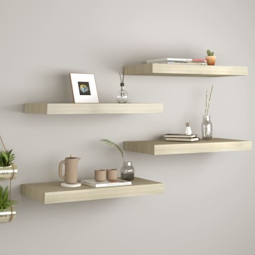 vidaXL Ράφια Τοίχου 4 τεμ. Χρώμα Δρυός 60x23,5x3,8cm MDF