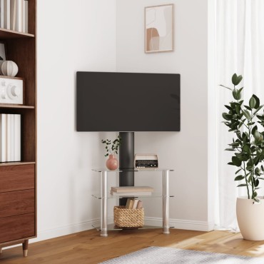 vidaXL Βάση Τηλεόρασης Γωνιακή 3 Επιπέδων για 32-70 Ιντσών Μαύρη/Ασημί 65,5x40x110cm