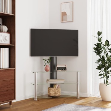 vidaXL Βάση Τηλεόρασης Γωνιακή 3 Επιπέδων για 32-70 Ιντσών Μαύρη/Ασημί 90x40x110cm