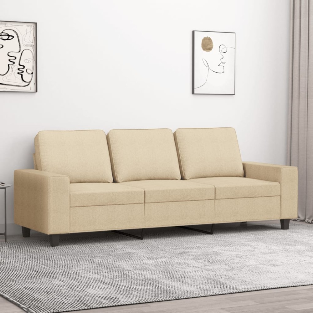 vidaXL Καναπές Τριθέσιος Κρεμ Υφασμάτινος 214x77x80cm 1 τεμ.