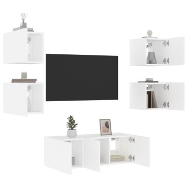 vidaXL Έπιπλα Τοίχου Τηλεόρασης 6 τεμ LED Λευκά από Επεξεργασμένο Ξύλο