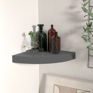 vidaXL Ράφι Τοίχου Γωνιακό Γυαλιστερό Γκρι 25x25x3,8cm από MDF 1 τεμ.