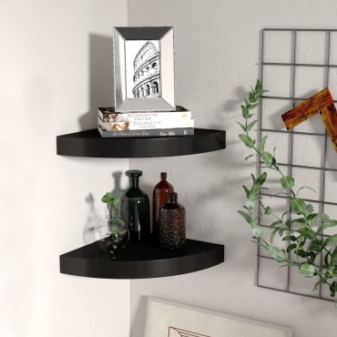 vidaXL Ράφια Τοίχου 2 τεμ. Μαύρα 25x25x3,8cm από MDF