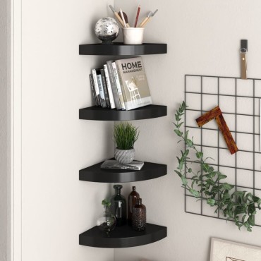vidaXL Ράφια Τοίχου 4 τεμ. Μαύρα 25x25x3,8cm από MDF