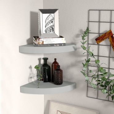 vidaXL Ράφια Τοίχου Γωνιακά 2 τεμ. Γκρι 25x25x3,8cm MDF