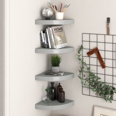 vidaXL Ράφια Τοίχου Γωνιακά 4 τεμ. Γκρι 25x25x3,8cm MDF