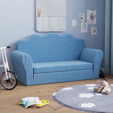 vidaXL Καναπές/Κρεβάτι Παιδικός Διθέσιος Μπλε Μαλακό Βελουτέ Ύφασμα 94x(34-90)x48cm