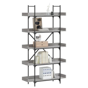 vidaXL Βιβλιοθήκη 5 Επιπέδων Γκρι Sonoma 100x33x180,5cm Επεξεργ. Ξύλο 1 τεμ.
