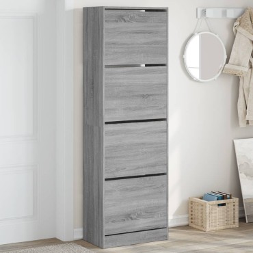 vidaXL Παπουτσοθήκη με 4 Ανακλ. Συρτάρια Γκρι Sonoma 60x34x187,5cm