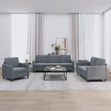 vidaXL Σετ Σαλονιού 3 τεμ. Σκούρο Γκρι Βελούδινο 78x77x80cm  Διθέσιος Τριθέσιος