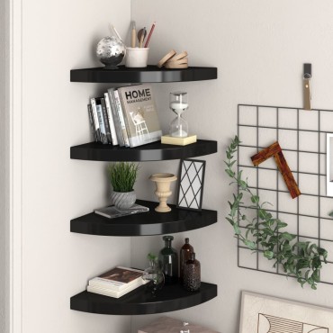vidaXL Ράφια Τοίχου 4 τεμ. Μαύρα 35x35x3,8cm από MDF