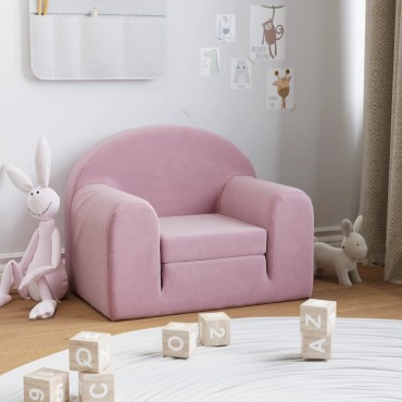 vidaXL Καναπές/Κρεβάτι Παιδικός Ροζ από Μαλακό Βελουτέ Ύφασμα 52x(34-90)x40cm