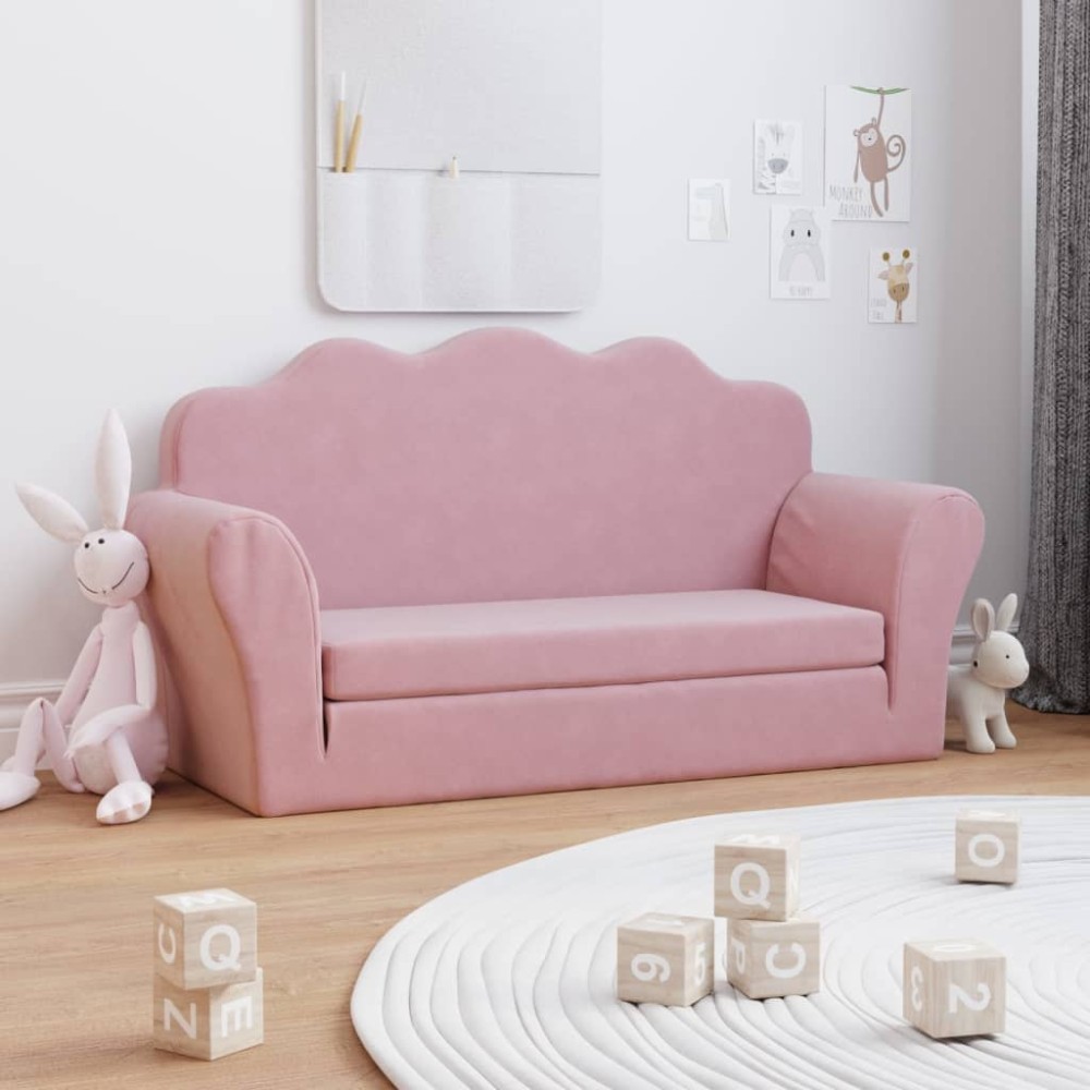 vidaXL Καναπές/Κρεβάτι Παιδικός Διθέσιος Ροζ από Μαλακό Βελουτέ Ύφασμα 94x(34-90)x48cm