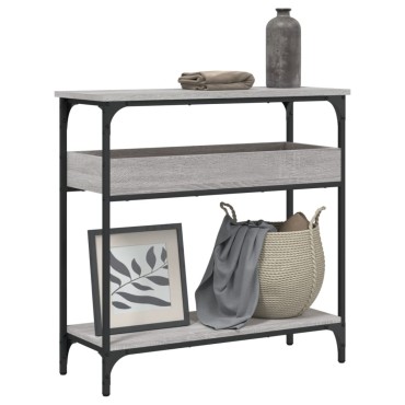 vidaXL Τραπέζι Κονσόλα με Ράφι Γκρι Sonoma 75x29x75cm Επεξεργ. Ξύλο 1 τεμ.