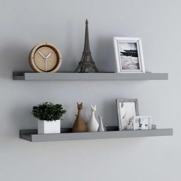 vidaXL Ράφια για Κορνίζες 2 τεμ. Γκρι 80x9x3cm από MDF