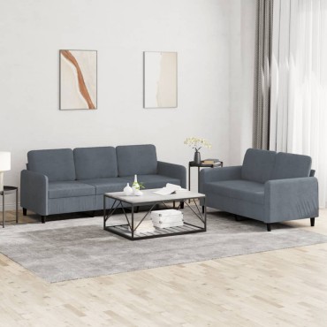 vidaXL Σετ Σαλονιού 2 τεμ. Σκούρο Γκρι Βελούδινο 138x77x80cm  Διθέσιος Τριθέσιος
